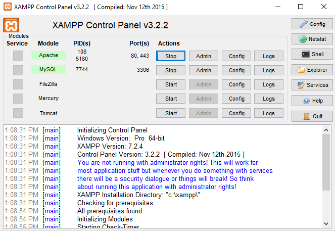 XAMPP Control Panel